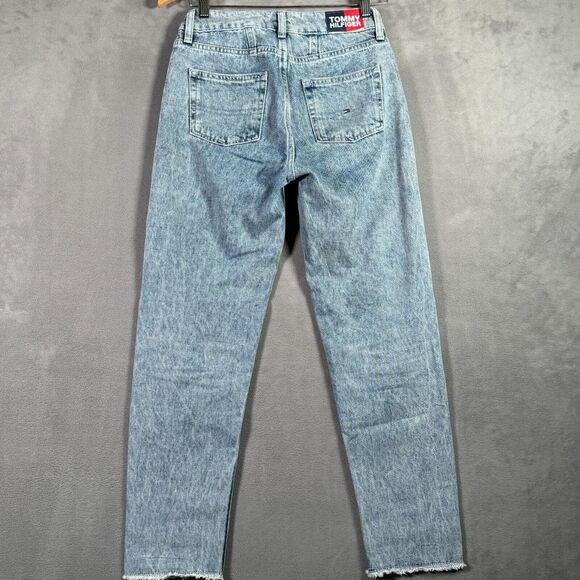 Tommy Hilfiger Girls Jeans Size 14 Light Wash Tapered Leg Frayed Hem High Rise - Picture 2 of 16